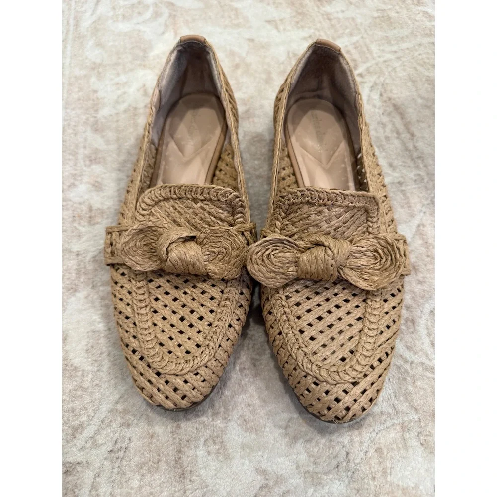 Charles David Raffia Woven Bow Loafers Tan Straw Slip On Flats Shoes 8